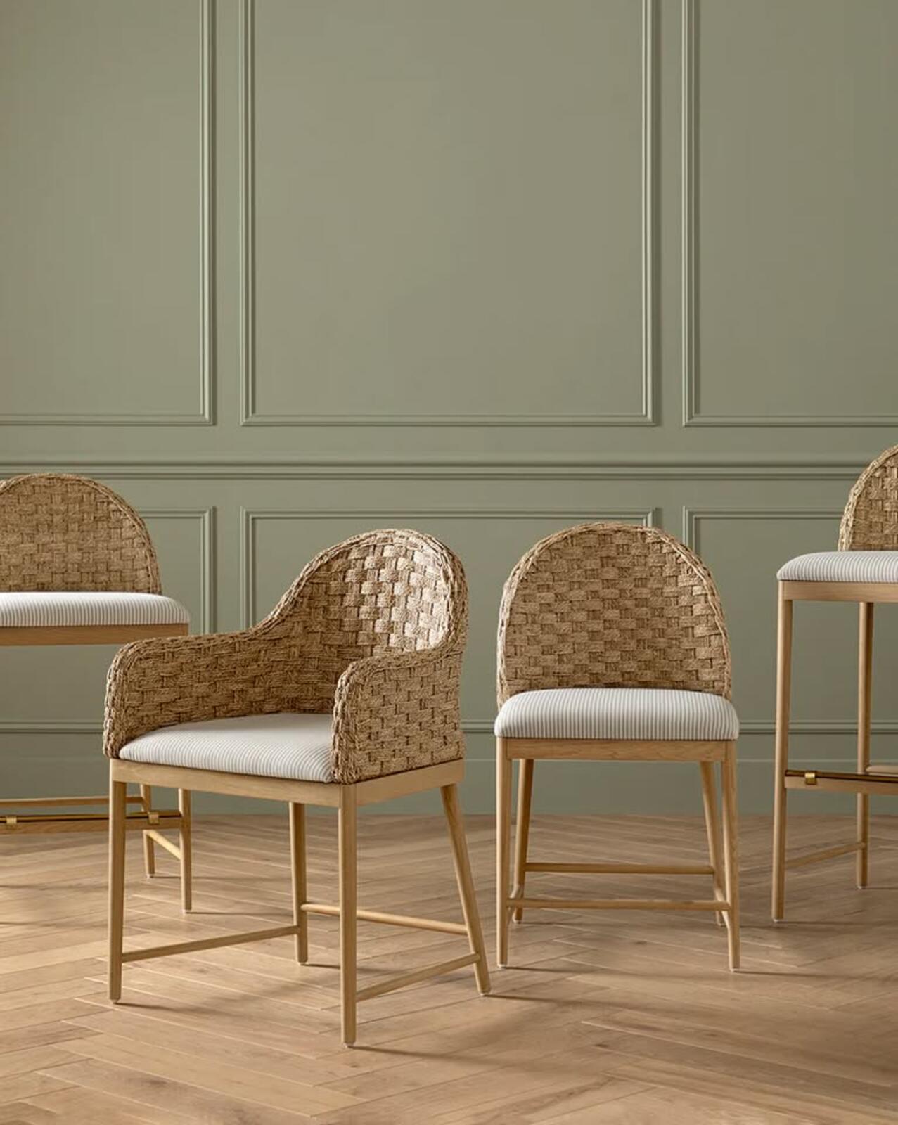McGee & CO - Molly Dining Chair-Taupe Perennials Oxford Stripe-Heritage White Oak
