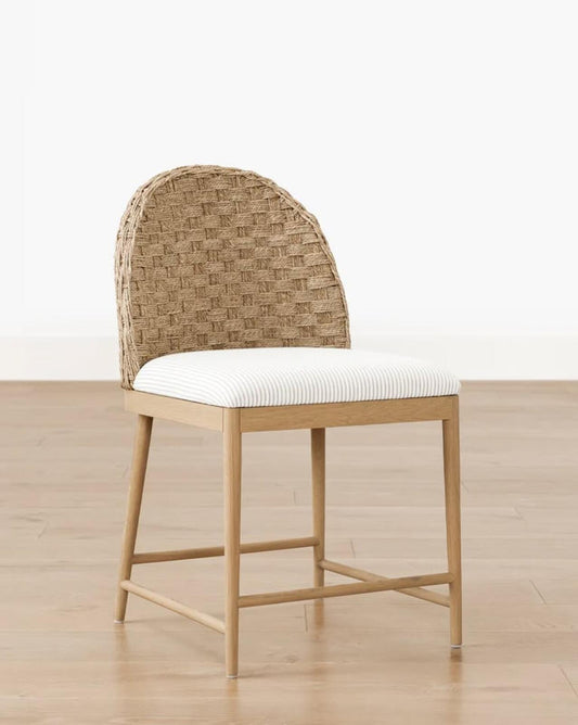 McGee & CO - Molly Dining Chair-Taupe Perennials Oxford Stripe-Heritage White Oak