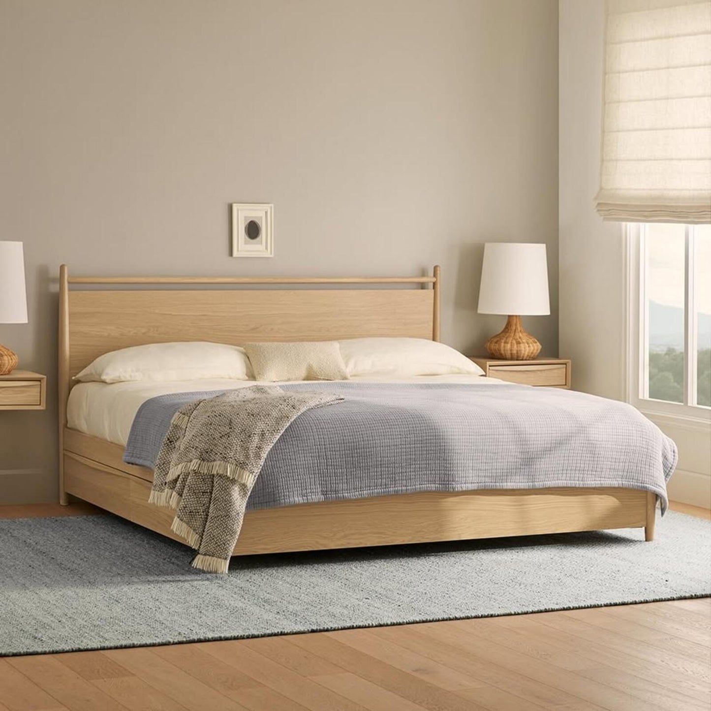 Article Lenia Panel White Oak King Storage Bed,  Like New, (5)